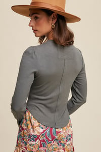 Image 2 of Rib Fitted Long Sleeve Knit Top 