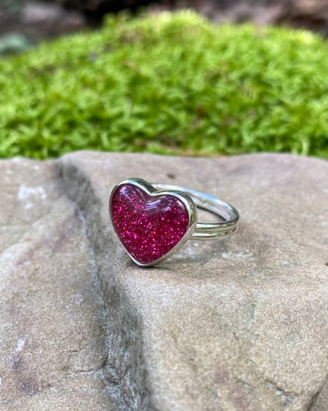 Image of Pink Glitter Bomb Heart Ring - Size 9 1/2