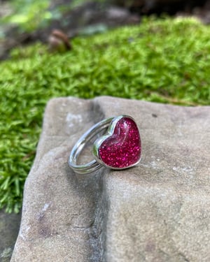 Image of Pink Glitter Bomb Heart Ring - Size 9 1/2
