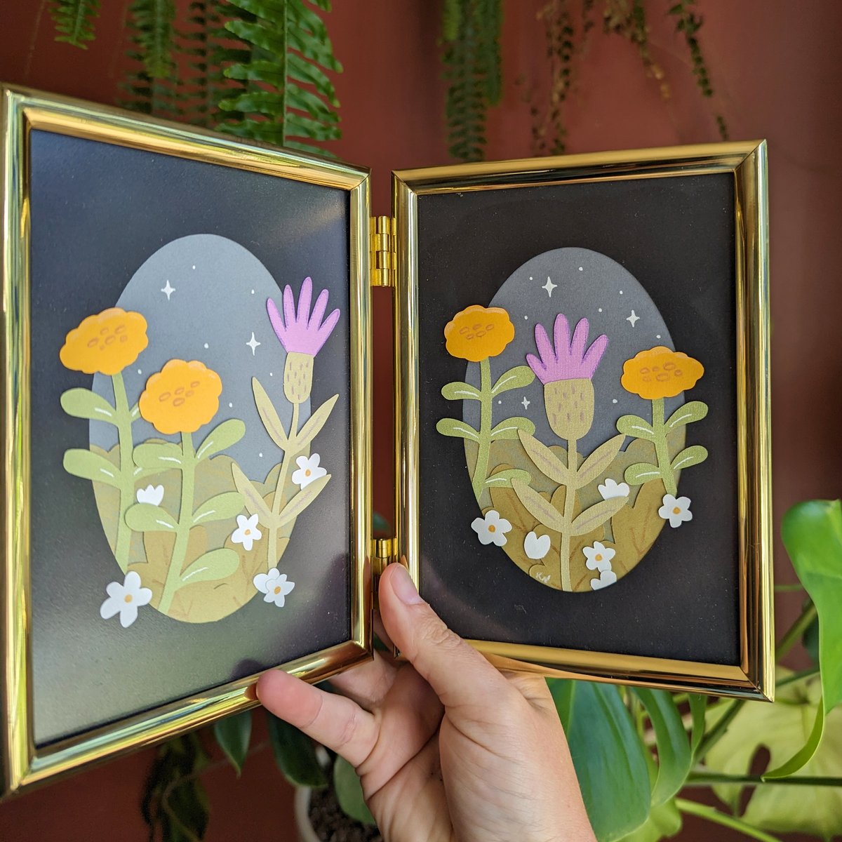 Image of Bi-fold framed cut paper floral