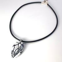 Image 3 of Black & White Leaves on Branches: Art Glass Painting. Ready to Ship.