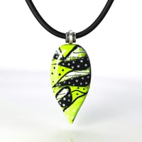 Image 1 of Green, Black & White Leaves On Branches: Art Glass Painting. Ready to Ship.