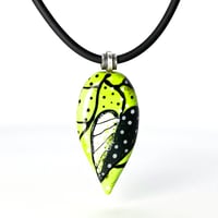 Image 2 of Green, Black & White Leaves On Branches: Art Glass Painting. Ready to Ship.