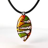 Image 2 of Orange & Green, Black & White Leaves On Branches: Art Glass Painting. Ready to Ship.