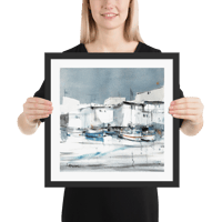 Image 3 of Framed watercolor print "Mediterranean port"