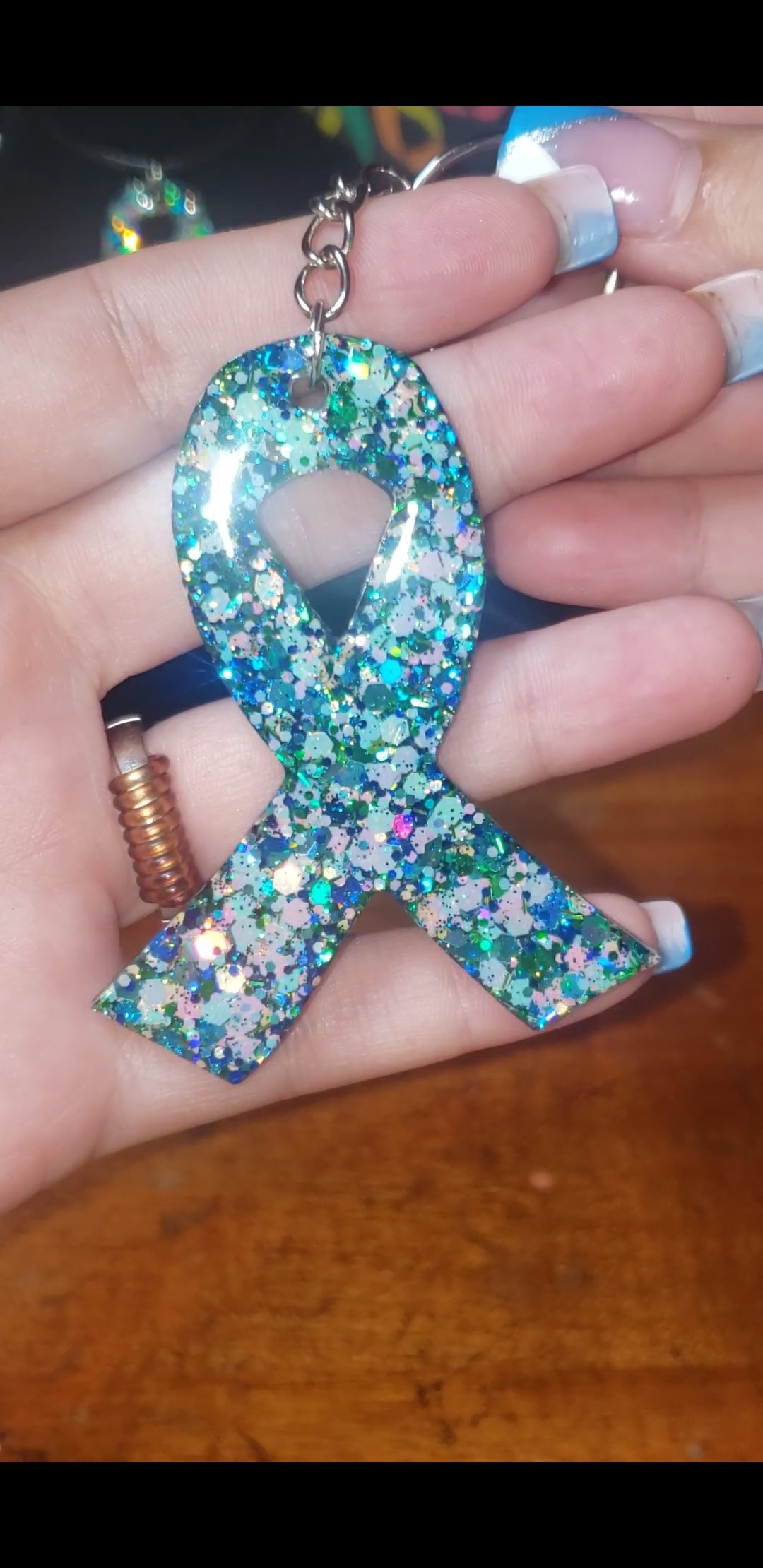 Image of Custom Glitter Awareness Ribbon Keychains 