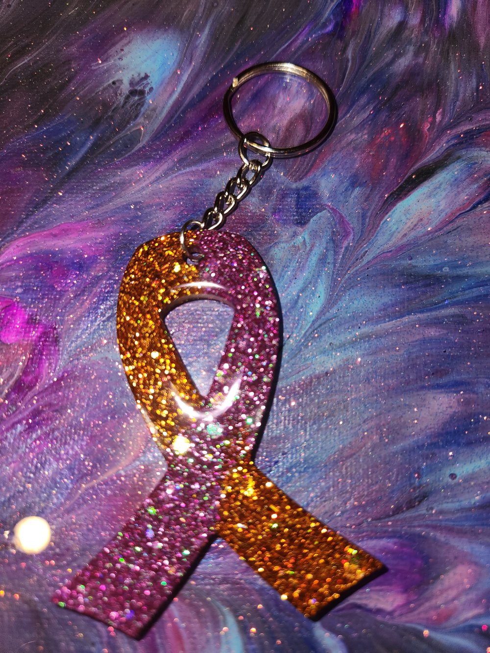 Image of Custom Glitter Awareness Ribbon Keychains 