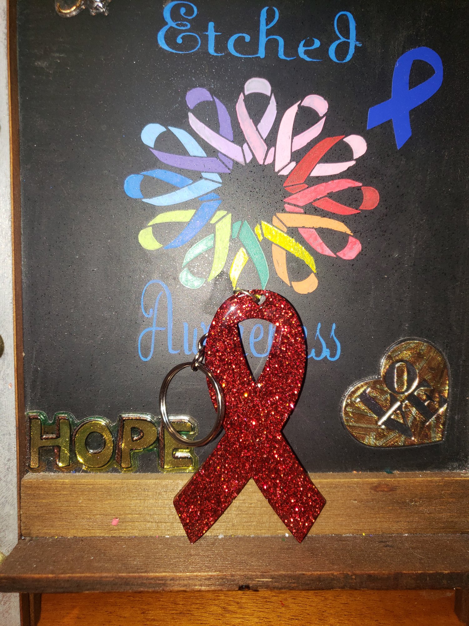 Image of Custom Glitter Awareness Ribbon Keychains 