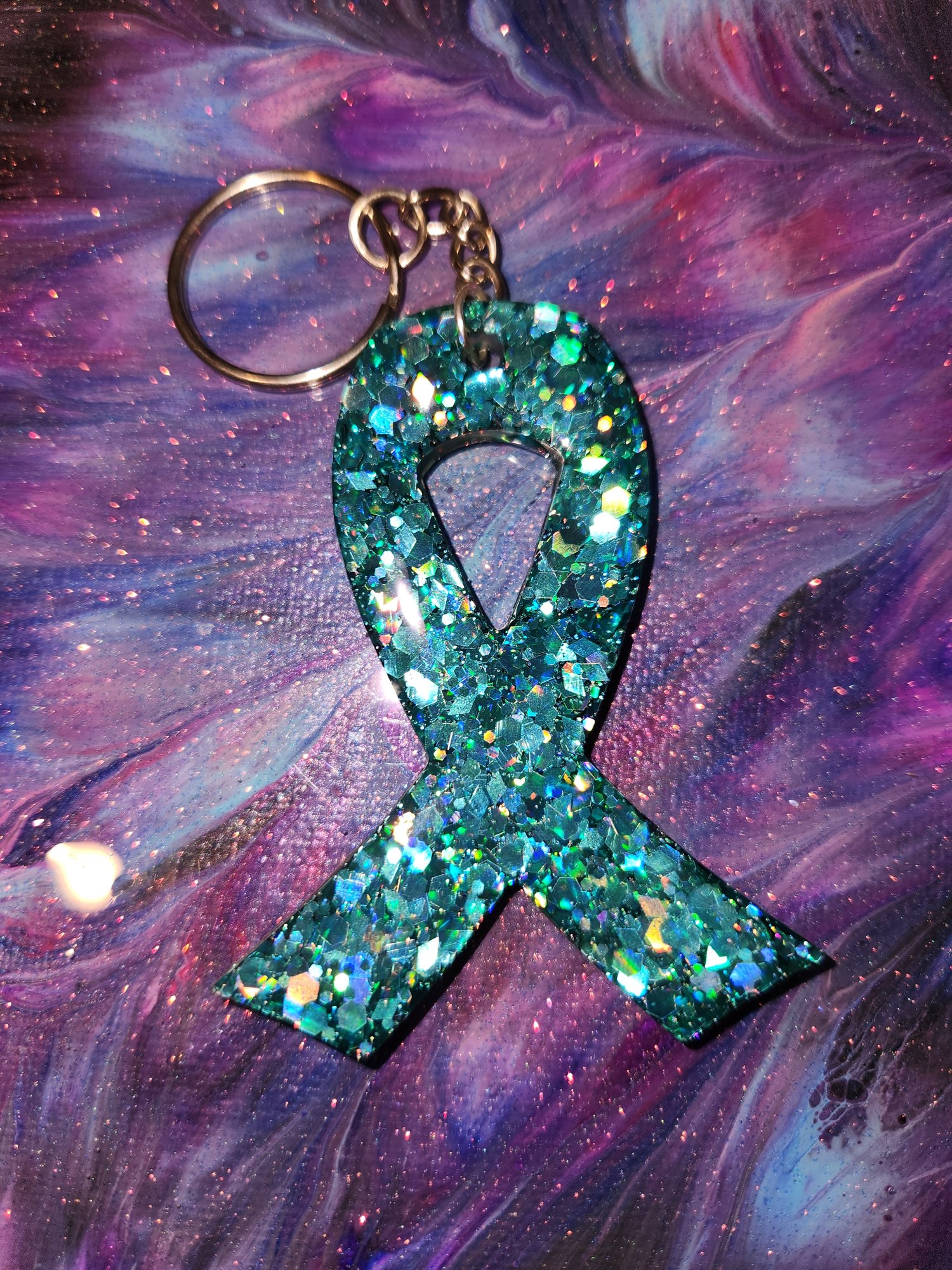 Image of Custom Glitter Awareness Ribbon Keychains 