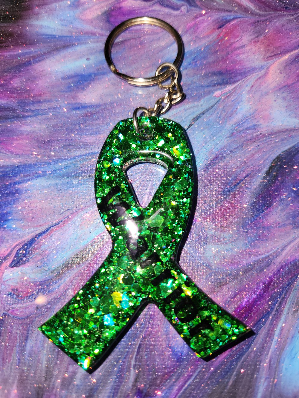Glitter Ribbon W/Clip Keychain