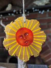 Image 2 of Sun god miniature hand painted woodslice 