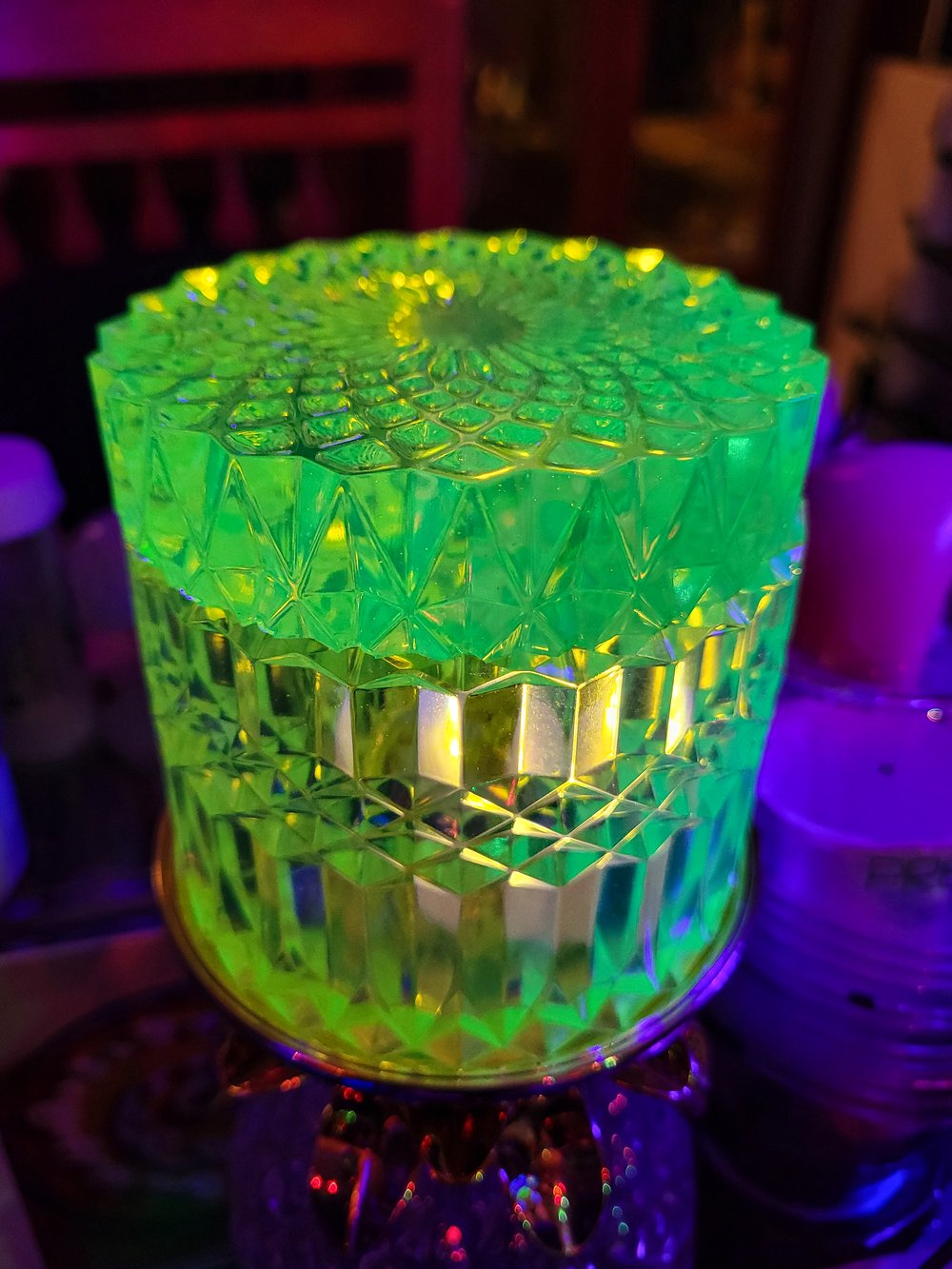 Image of Vaseline Glass Inspired Diamond Cut Jar