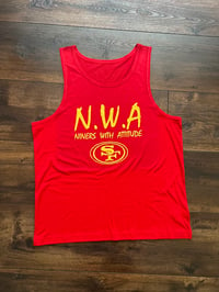 Image 1 of NWA Red Tank Top, Metallic Gold Letters