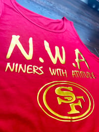 Image 3 of NWA Red Tank Top, Metallic Gold Letters