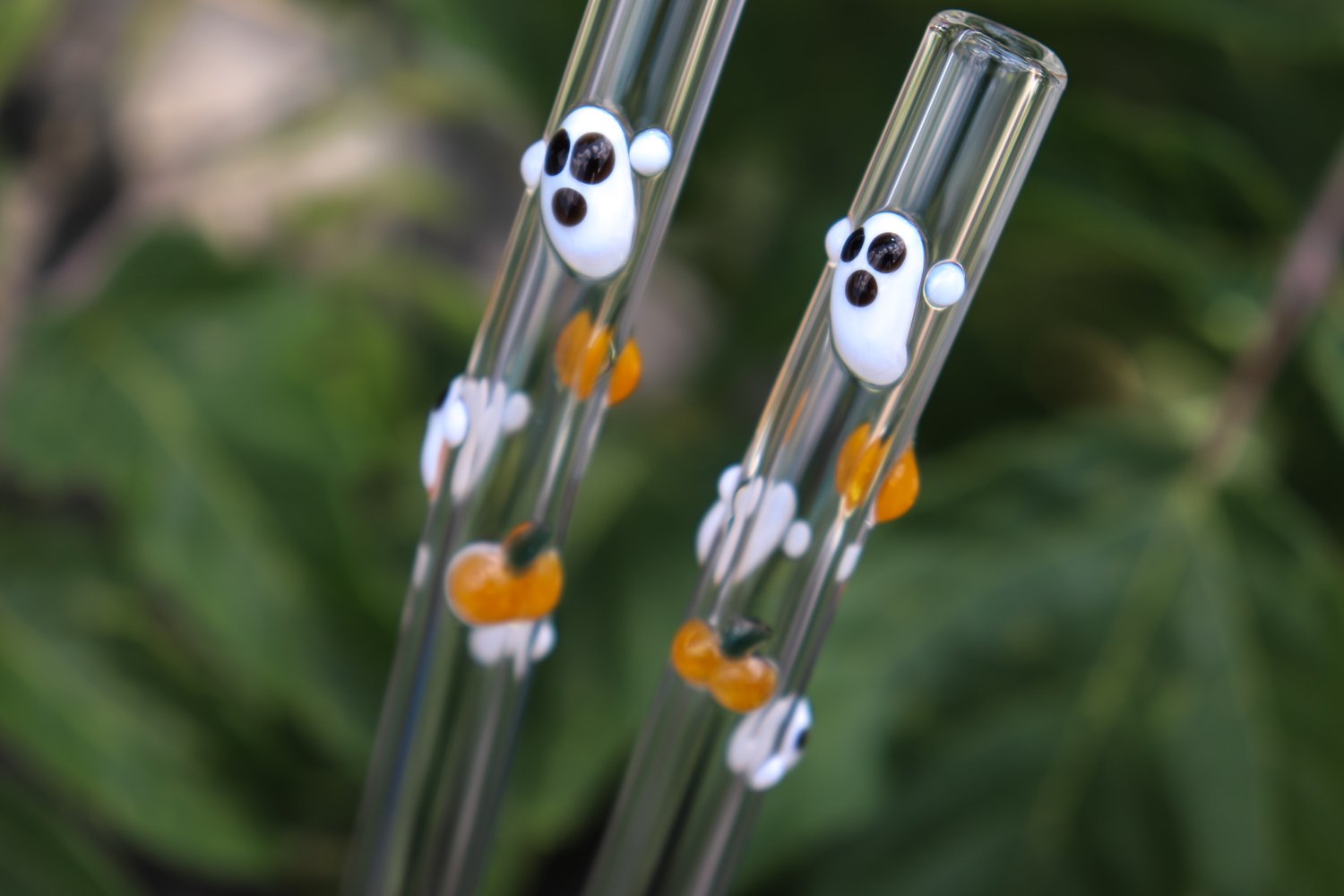 Pumpkin Accent Glass Straw with Cleaning Brush - Drinking Straws.Glass