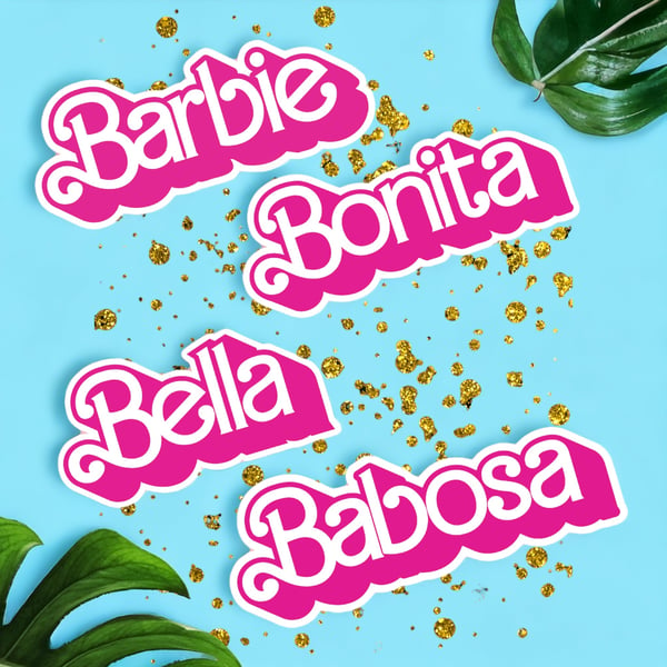 Image of 4 Inch Waterproof Vinyl Barbie Stickers en Español