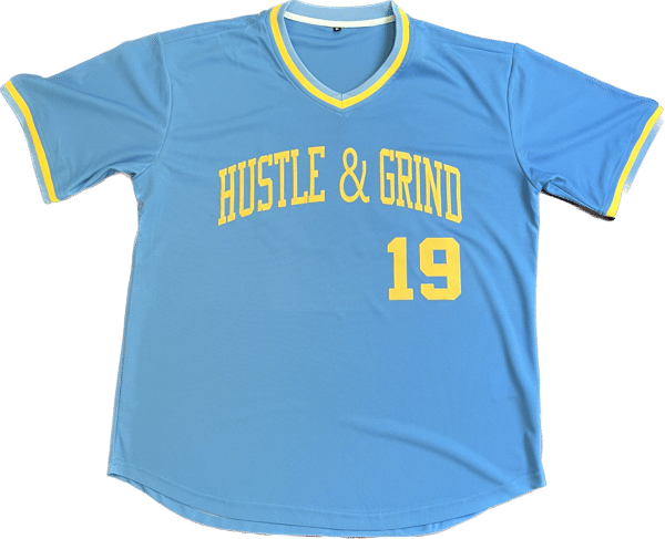 Image of Hustle & Grind Baseball Jersey Powder Blue/Gold