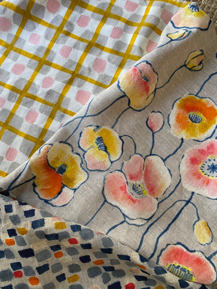 Image of Hand painting flowers on fabric with indigo and textile paint at The Toowoomba Gallery 