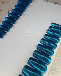 Image 1 of Medium T Square Foiled Turquoise Gel Press On Nail Set 