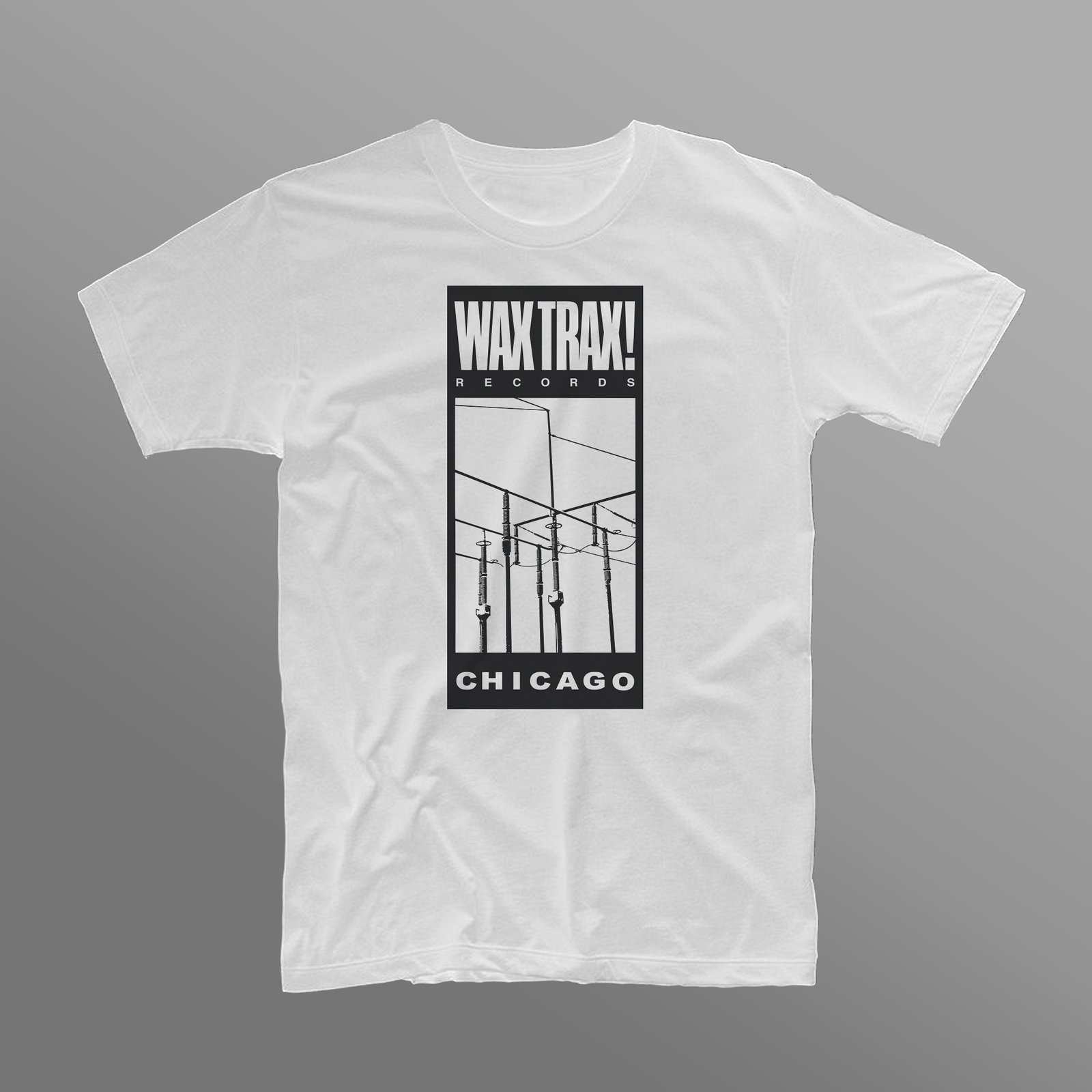 WAX TRAX! - T-Shirt / Classic Wire Logo (Black On White Shirt 