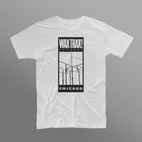 Image 1 of WAX TRAX! - T-Shirt / Classic Wire Logo (Black On White Shirt)