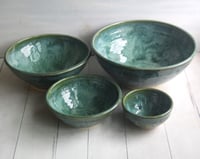 Image 5 of Reserved for Andrea - Rustic Nesting Bowl Set in Textured Green Glaze, Set of Four Ceramic Bowls