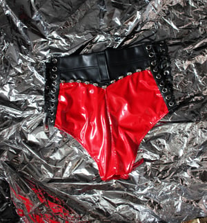 Image of SAMPLE SALE - Red & Black studded hotpants (Size S-M)