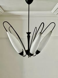 Image 1 of Brass Chandelier with Five Large Glass Shades (Reserved)