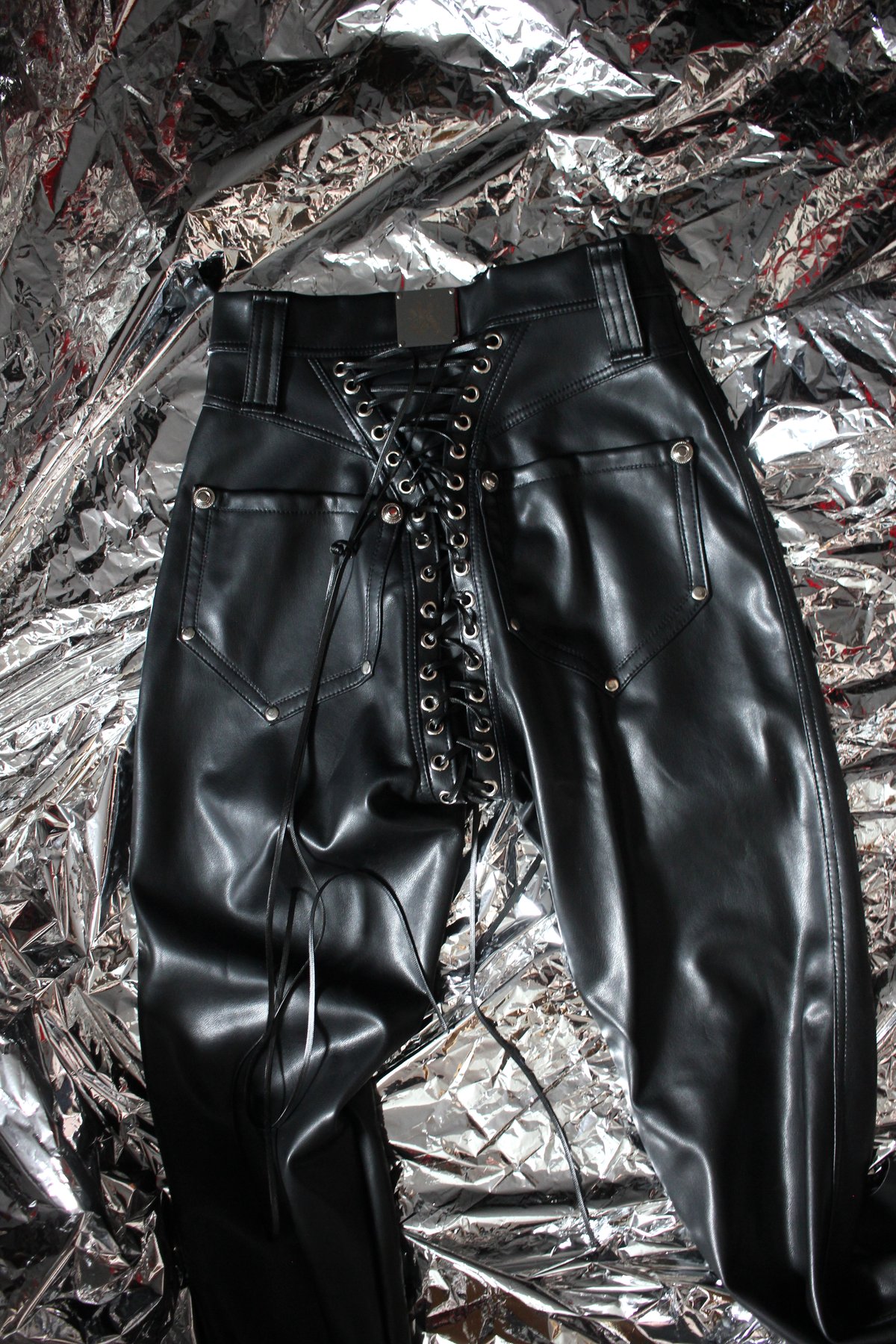 Infinity Lace up Fauxleather biker pants (Size S)