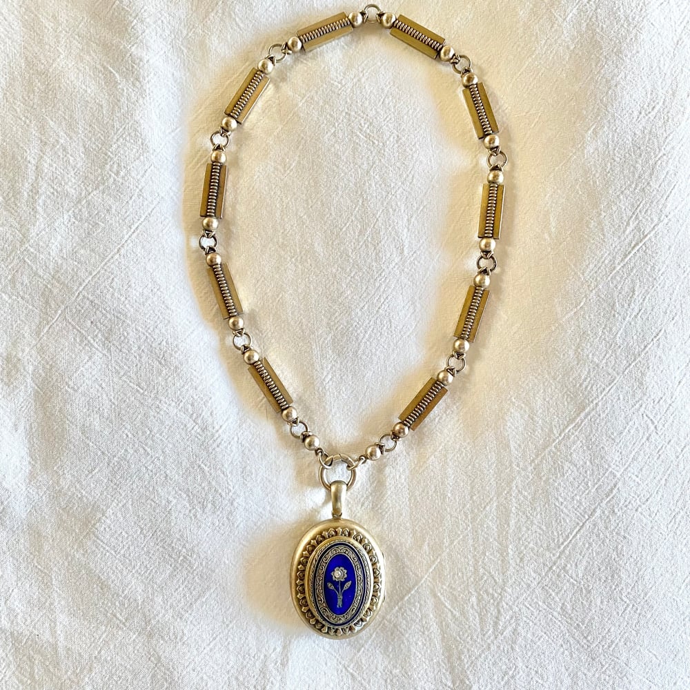 Image of BLUE ENAMEL LOCKET NECKLACE