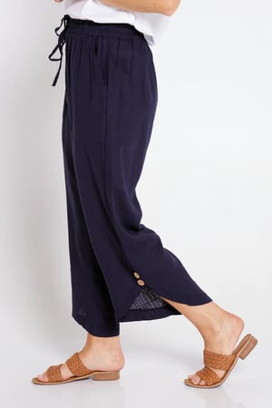 Image of Sylvia Linen/Cotton Pants - Navy