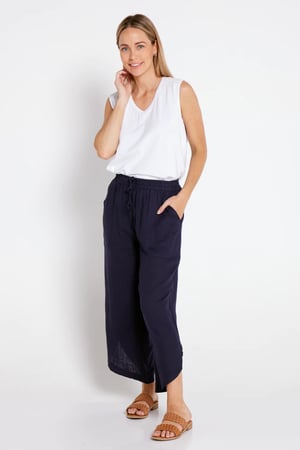 Image of Sylvia Linen/Cotton Pants - Navy