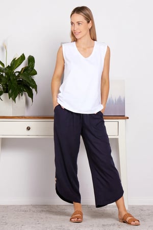 Image of Sylvia Linen/Cotton Pants - Navy