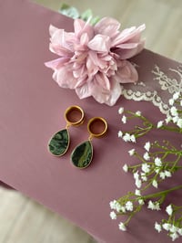 Image 1 of Dark Green Tiger’s Eye Teardrop Slices (Gold) 
