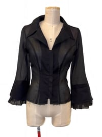 Image 1 of Ralphie Boy sheer black cotton voile zip-front jacket with adjustable back belt”