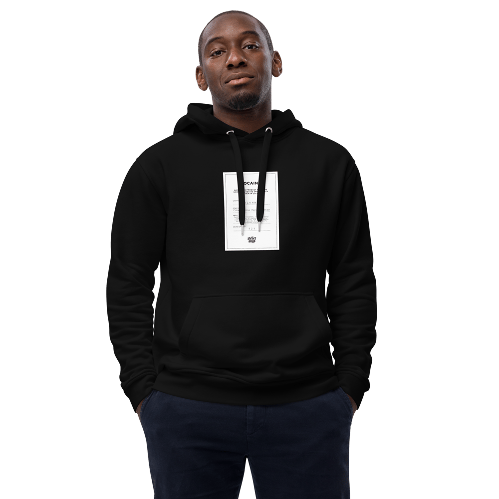 "COCAINE" 300 g/m² BLACK UNISEX ECO PREMIUM HOODIE PRINT ON FRONT