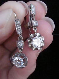 Image 3 of EDWARDIAN FRENCH 18CT PLATINUM TRANSITIONAL CUT DIAMOND 1.10ct DROP EARRINGS