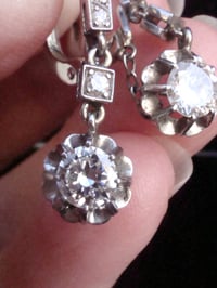 Image 4 of EDWARDIAN FRENCH 18CT PLATINUM TRANSITIONAL CUT DIAMOND 1.10ct DROP EARRINGS