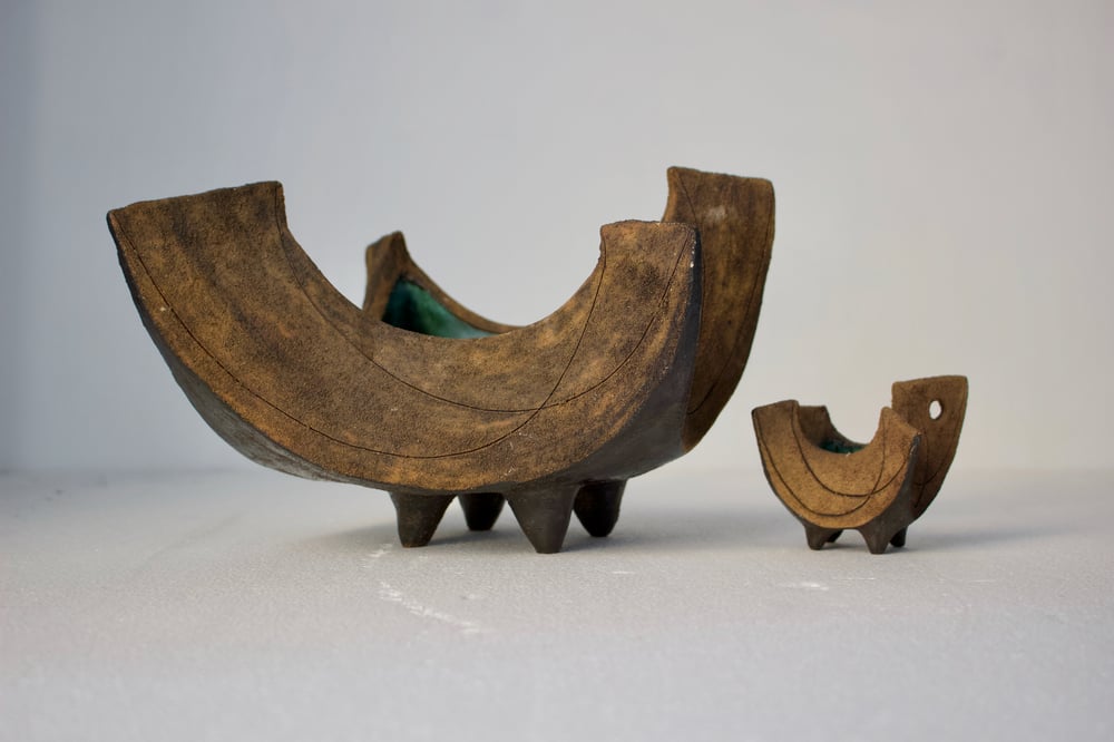 Image of Set of Two Studio Ceramic Sculptures or Vessels by Clive Brooker