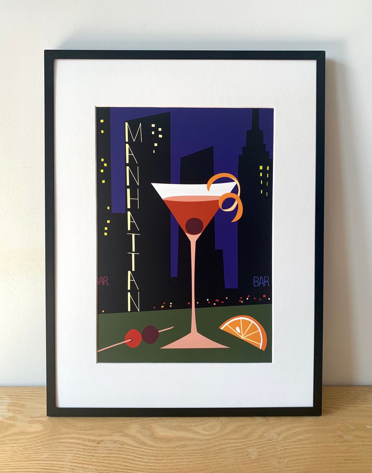 Cocktail Prints A4 - Pink Gin, Mojito, Old Fashioned, Manhattan & Espresso Martini