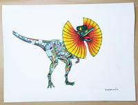 Image 1 of Original Art - Mech Dilophosaurus - Watercolor, Ink