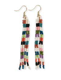 Image 1 of June Mini Checked Pattern Petite Beaded Fringe Earrings Multi-Check