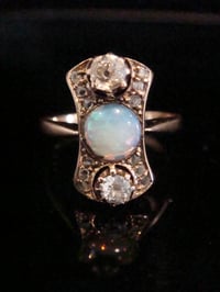 Image 1 of Edwardian 18ct rose gold natural solid opal and old cut diamond ring