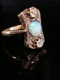 Image 2 of Edwardian 18ct rose gold natural solid opal and old cut diamond ring