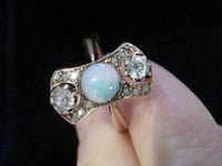 Image 3 of Edwardian 18ct rose gold natural solid opal and old cut diamond ring