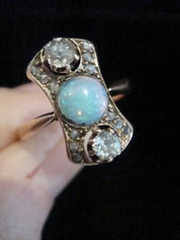 Image 4 of Edwardian 18ct rose gold natural solid opal and old cut diamond ring