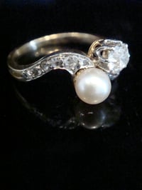 Image 2 of EDWARDIAN FRENCH 18CT YELLOW GOLD CULTURED PEARL AND OLD CUT DIAMOND TOI ET MOI
