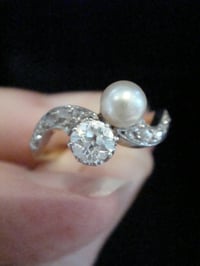 Image 4 of EDWARDIAN FRENCH 18CT YELLOW GOLD CULTURED PEARL AND OLD CUT DIAMOND TOI ET MOI