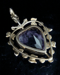 Image 4 of Edwardian 9ct yellow gold large amethyst and seed pearl heart pendant