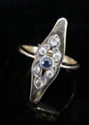 Edwardian Platinum 18ct yellow gold old cut diamond sapphire marquis ring